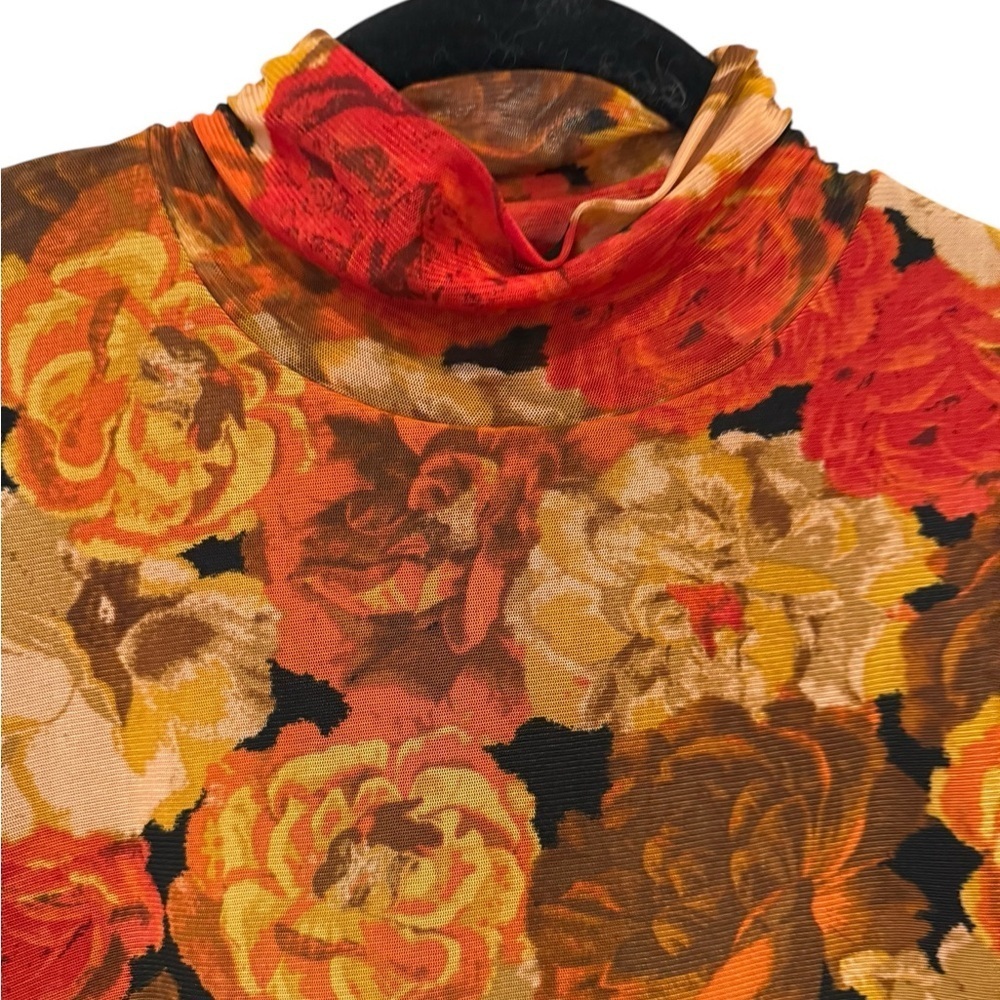 Jane + Delancey Floral Print Mock Turtleneck Mesh Long Sleeve Fall Size Small - Picture 3 of 11